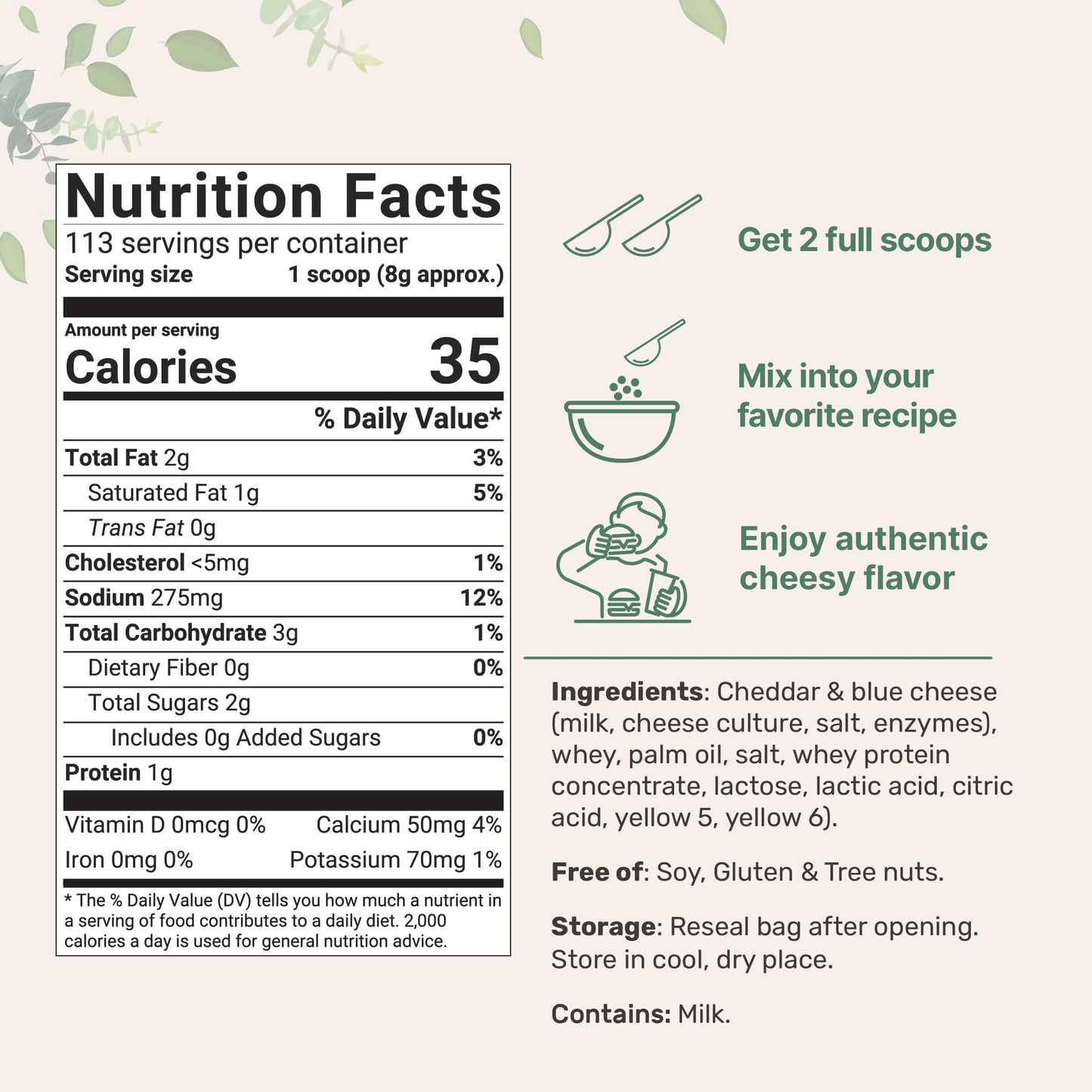 Cheddar Cheese Powder with Whey Protein Concentrate, 2lbs | Made from Real Raw Cheese | Authentic Sharp Flavor | All Purpose Seasoning | Great for Mac