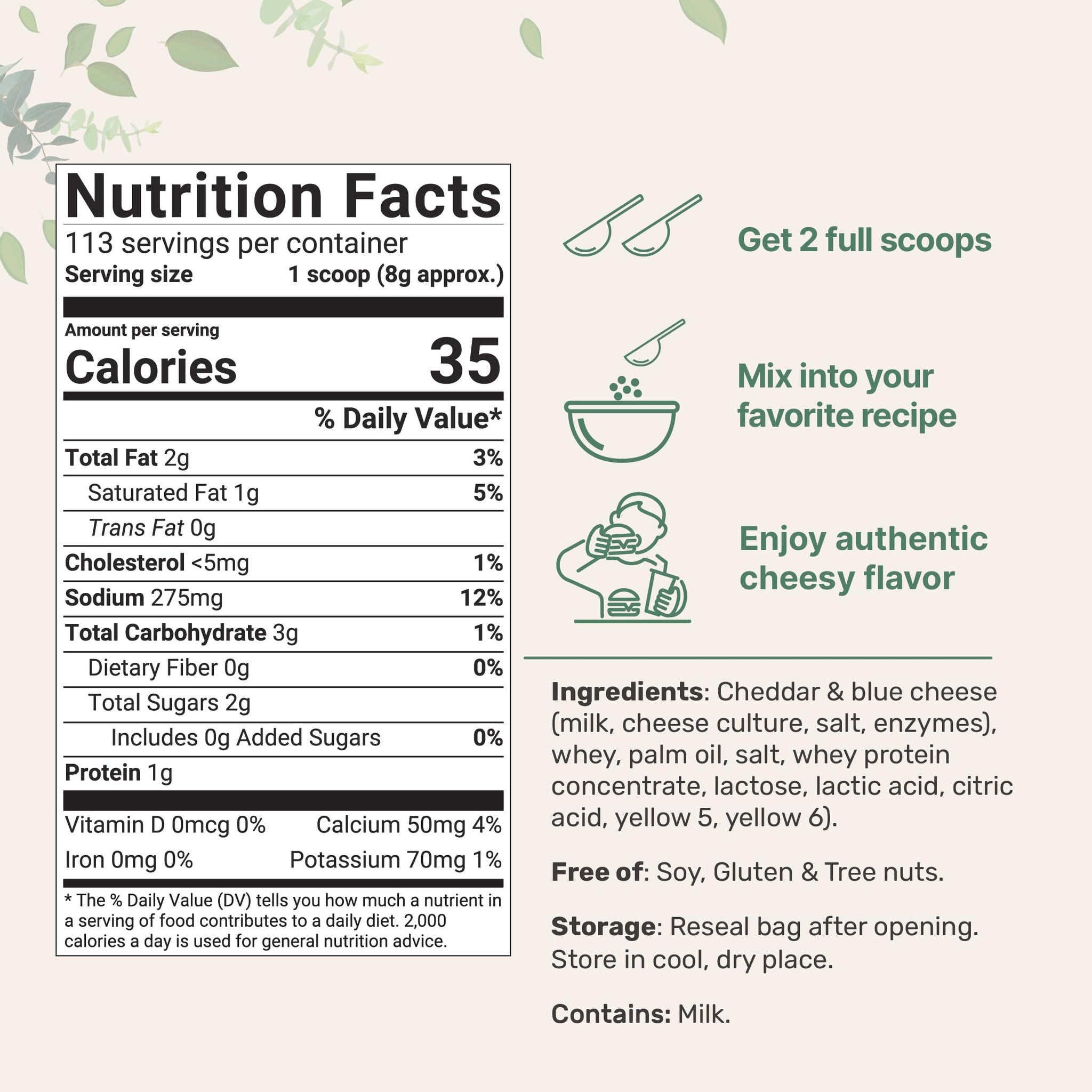 Cheddar Cheese Powder with Whey Protein Concentrate, 2lbs | Made from Real Raw Cheese | Authentic Sharp Flavor | All Purpose Seasoning | Great for Mac