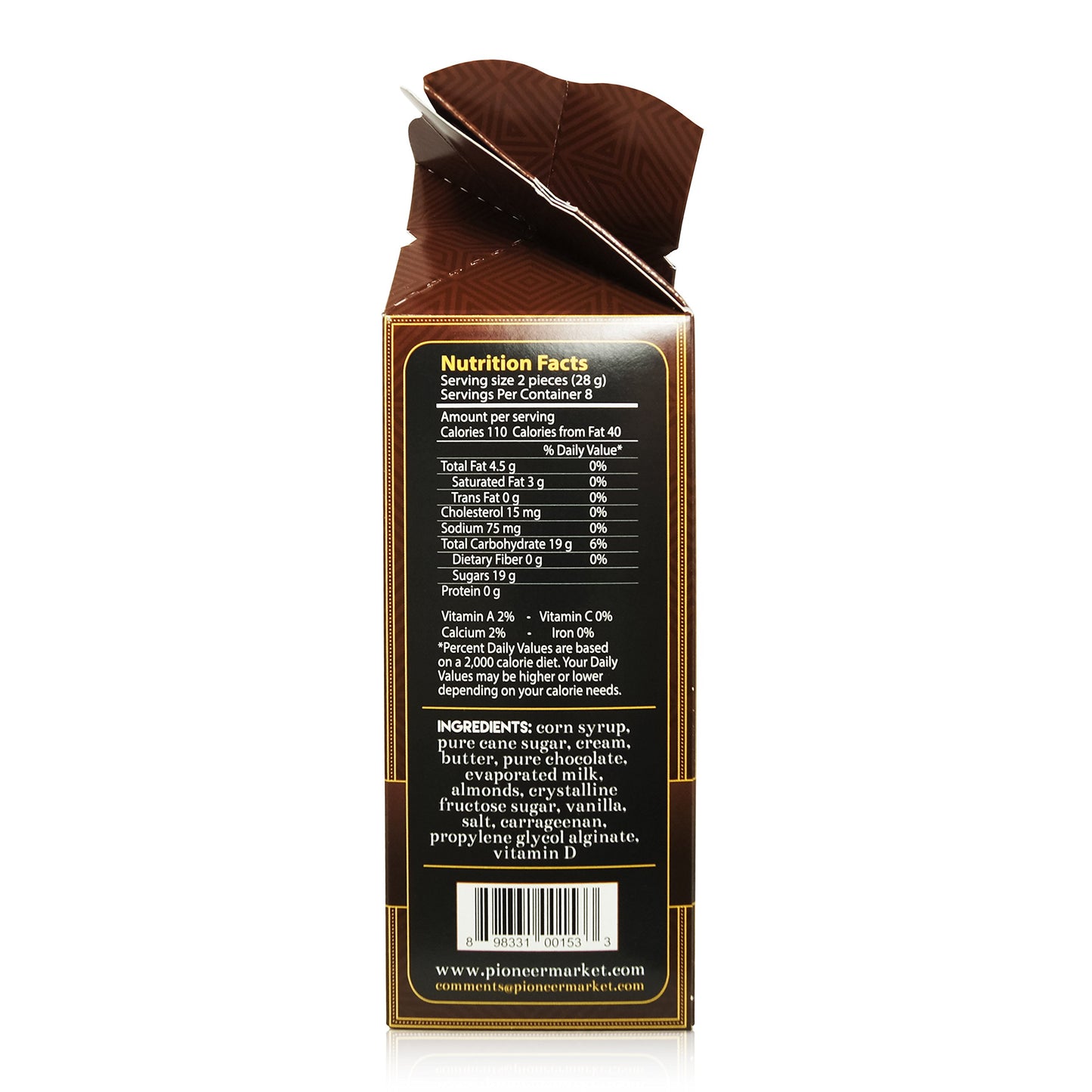 Pioneer Valley Almond Chocolate Caramels 8oz Box (Soft, Premium, Artisanal Caramels)