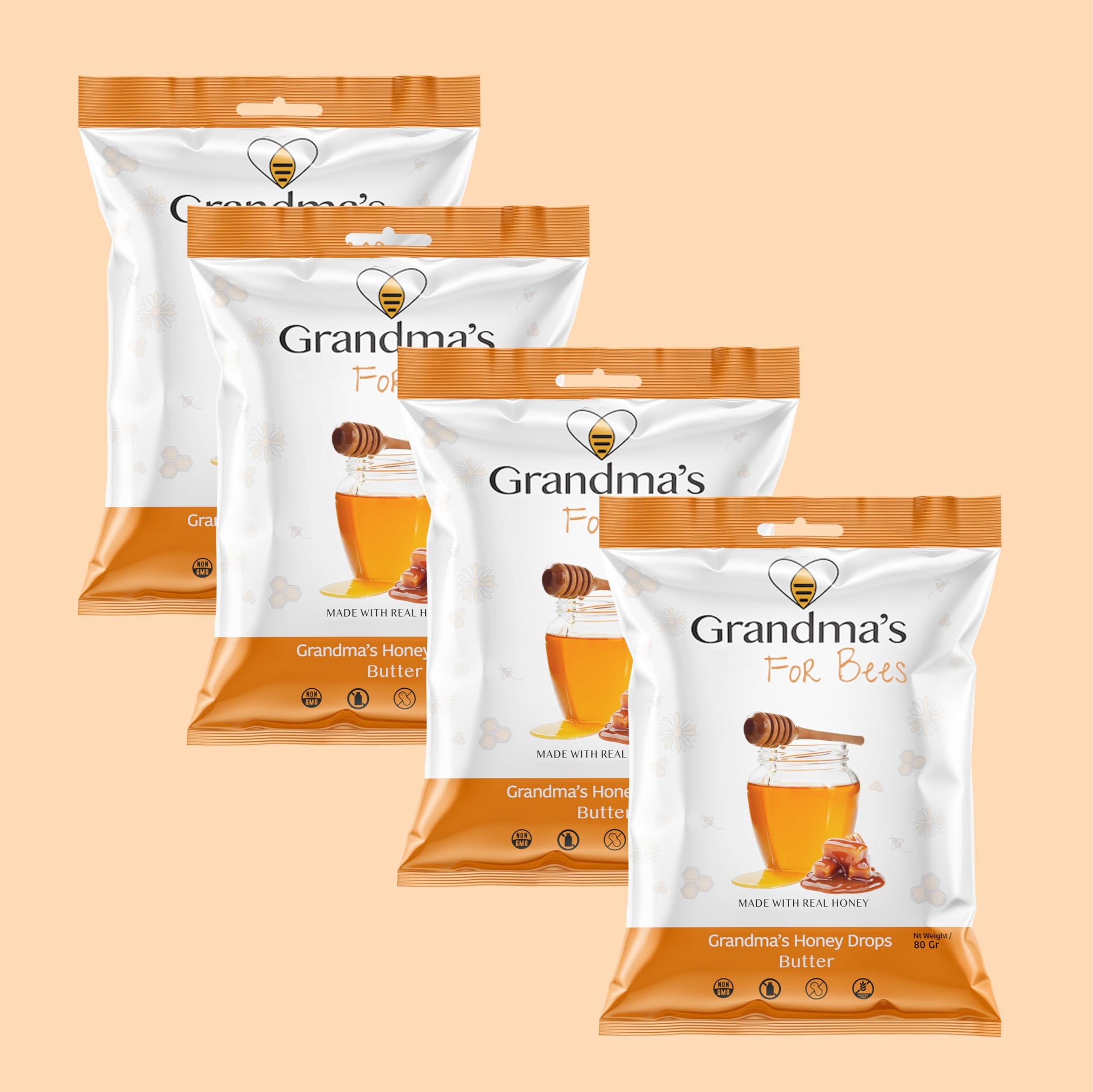 Grandma's Honeydrops | Honey and Butterscotch 80g X Pack of 4