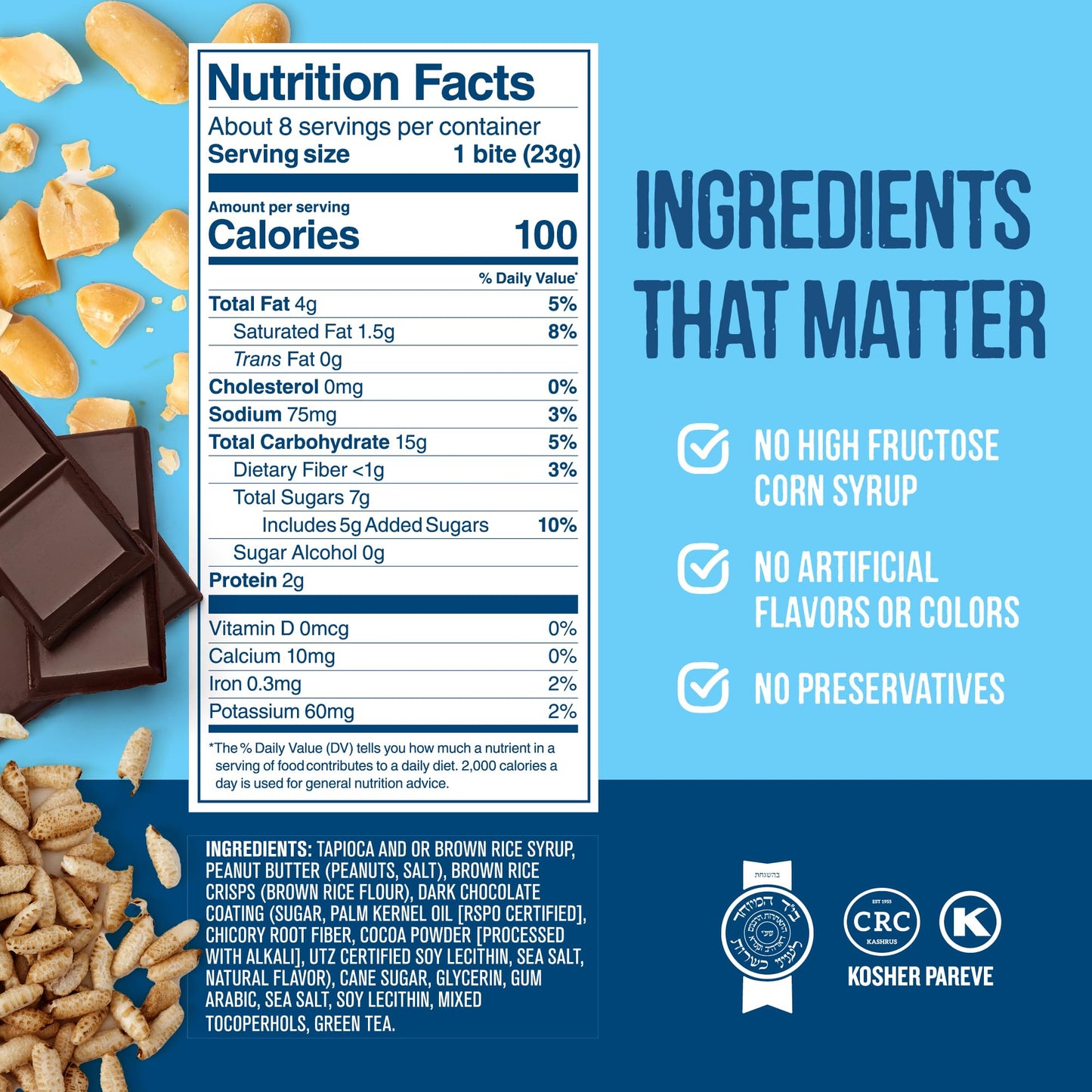 For Noshers Only - Peanut Butter Bites - Kosher Dairy Free Vegan Gluten Free Chocolate Peanut Butter Crispy Rice Treats - Vegan Dessert, Sweet Snack