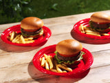 Munfix 100 Red Plastic Plates Set - 9 Inch Disposable Dinner Plates Bulk Pack, for Party, BBQ, Picnic, Parties, Travel and Events, Microwavable