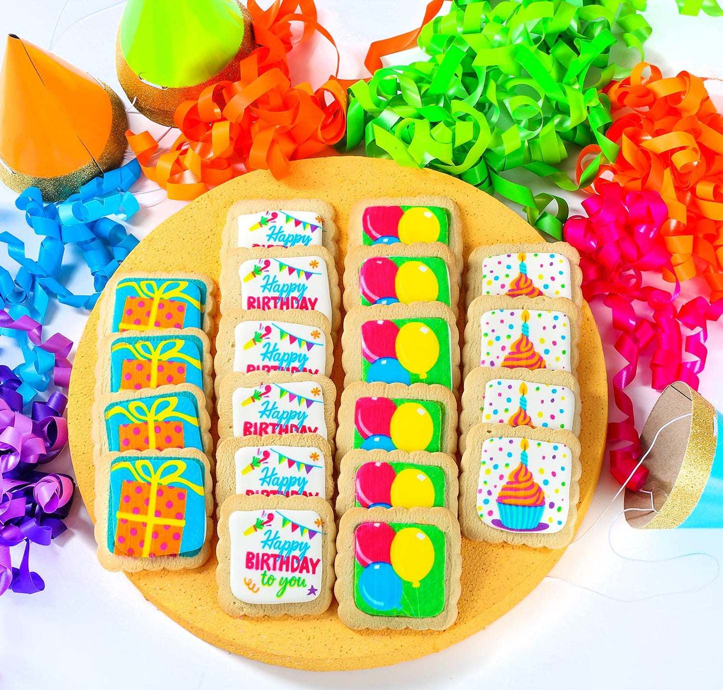 Happy Birthday Cookies 24 PACK INDIVIDUALLY WRAPPED Party Favors Gift Basket for Kids Men Women | Decorated Sugar Cookie Gift Box | Nut Free