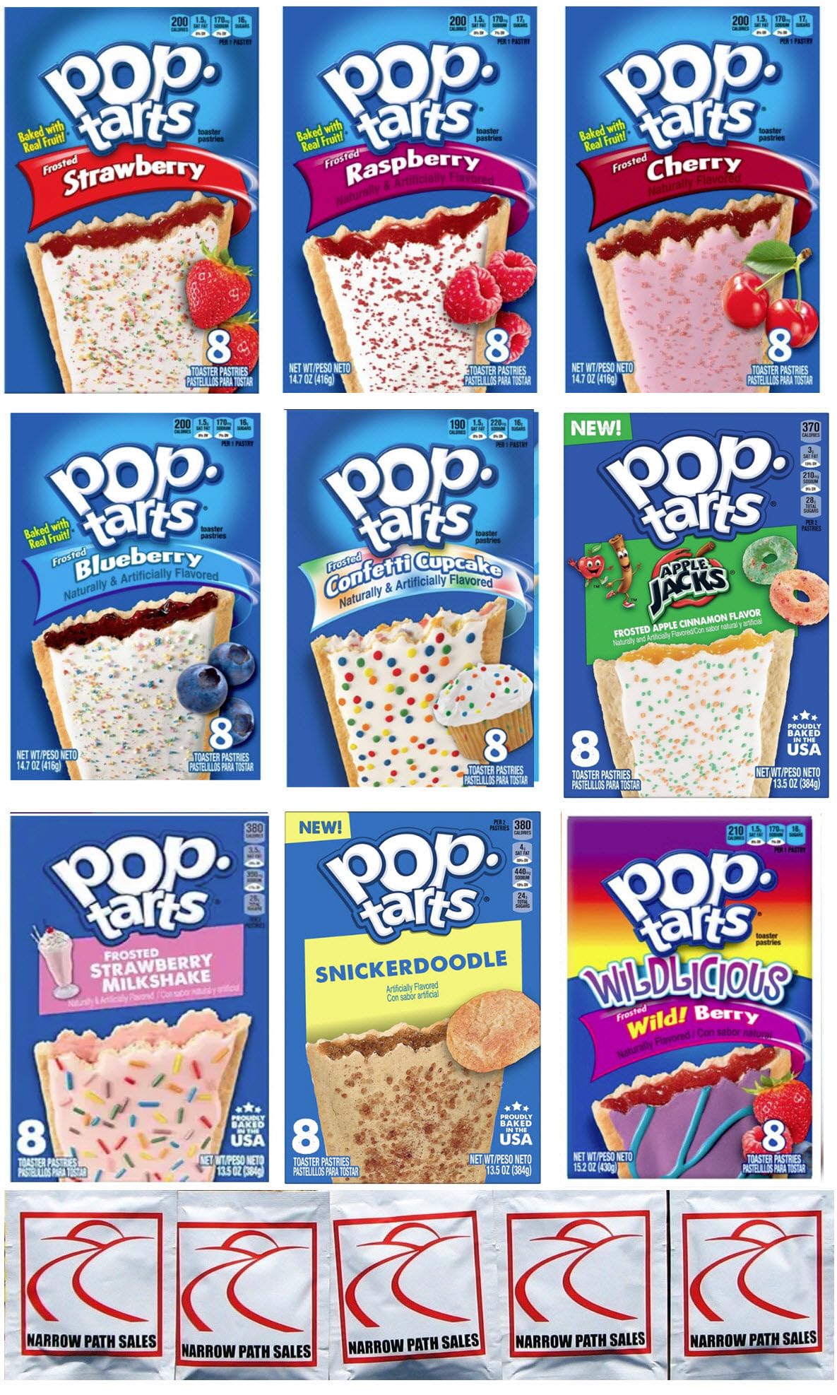 Pop Tarts Variety Pack FRUIT FLAVORED Sampler, Bundle of 9 Different Flavors. Flavors Include: Strawberry, Blueberry, Raspberry, Cherry, Wildberry