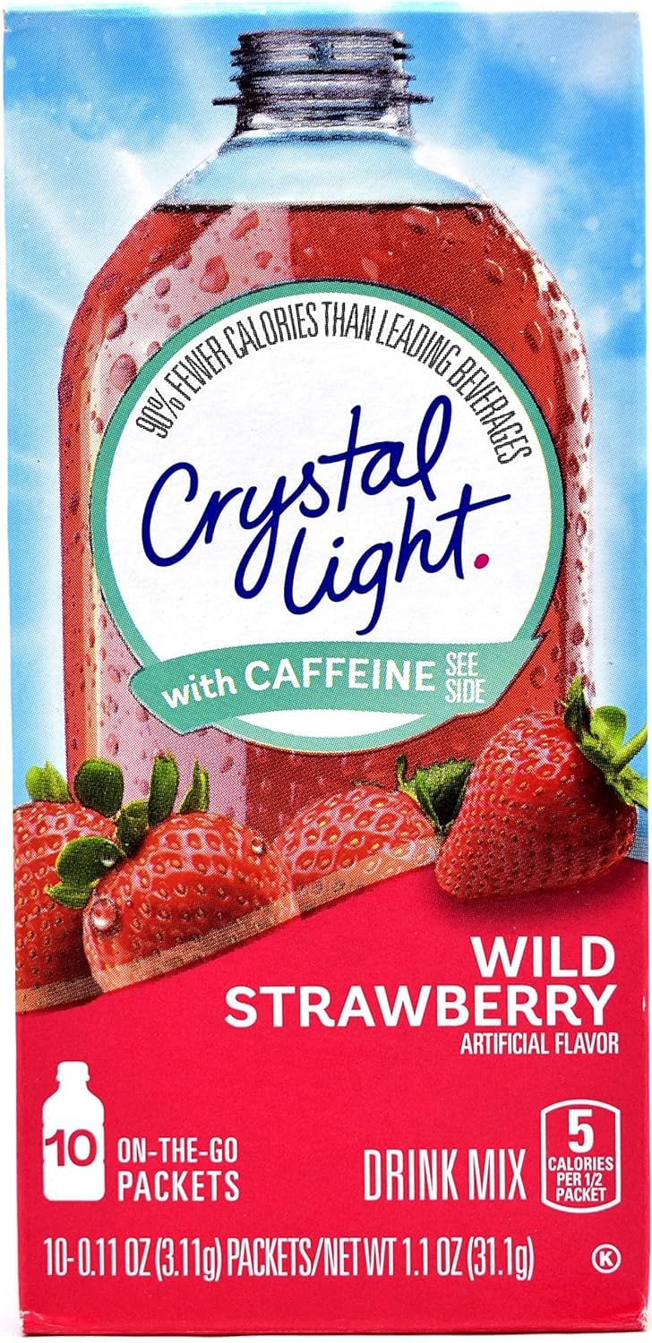 Crystal Light Caffeinated Drink Mix Variety Pack, Low Calorie Powdered Beverage Mix for Water Flavoring and Energy Drinks, Grape, Peach Mango, Wild