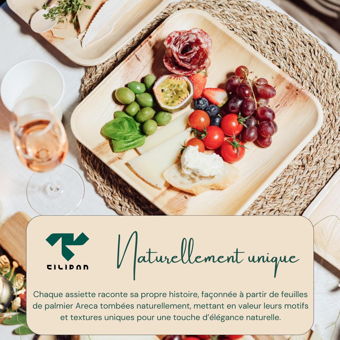 Tilipan Plam Leaf Disposable Plates 10 Inches (50 Count) Like Bamboo Plates,Compostable & Biodegradable,Better than Plastic Plates-Heavy-Duty