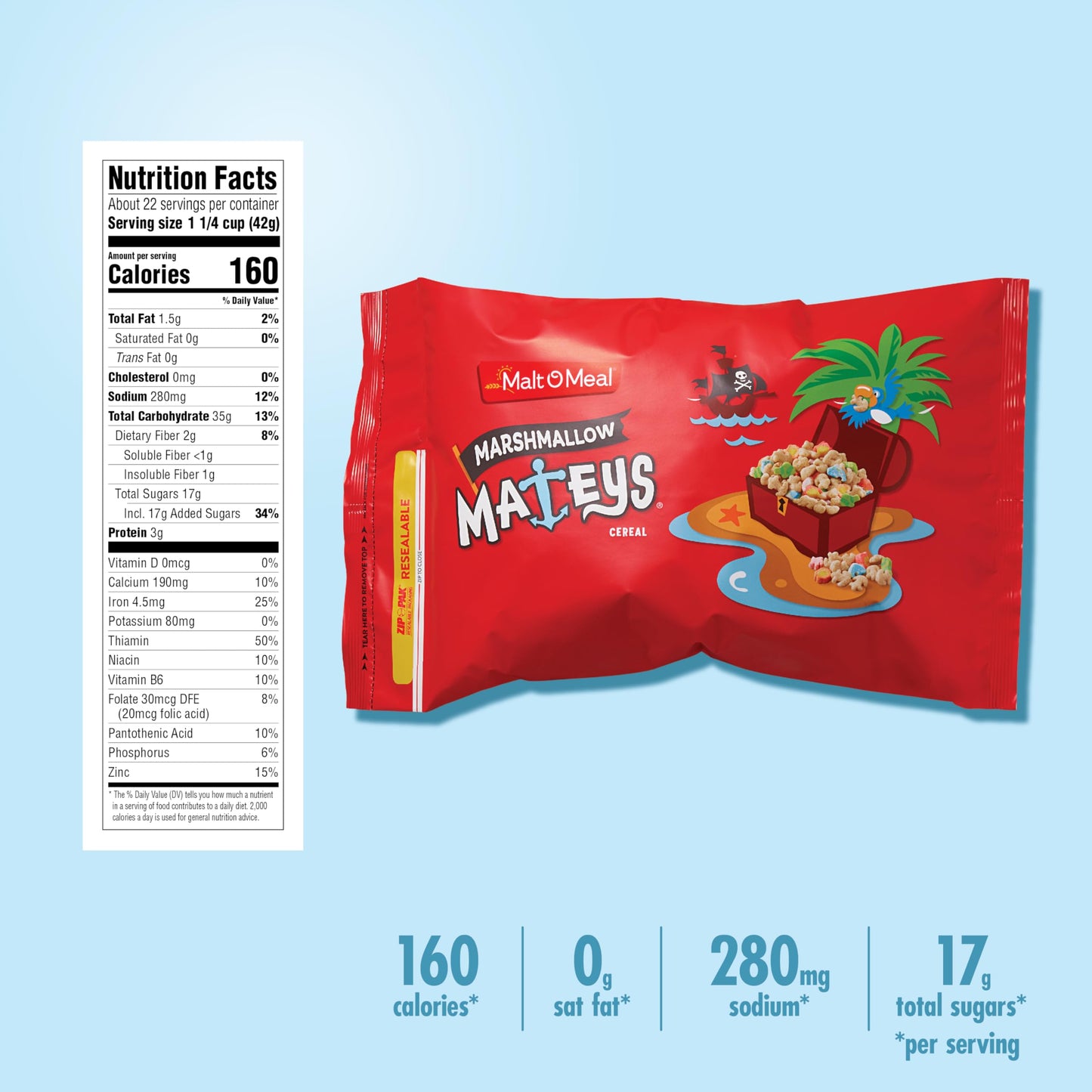 Malt-O-Meal Marshmallow Mateys Breakfast Cereal, Frosted Oats with Marshmallows, Family Size, 33 oz Resealable Bag