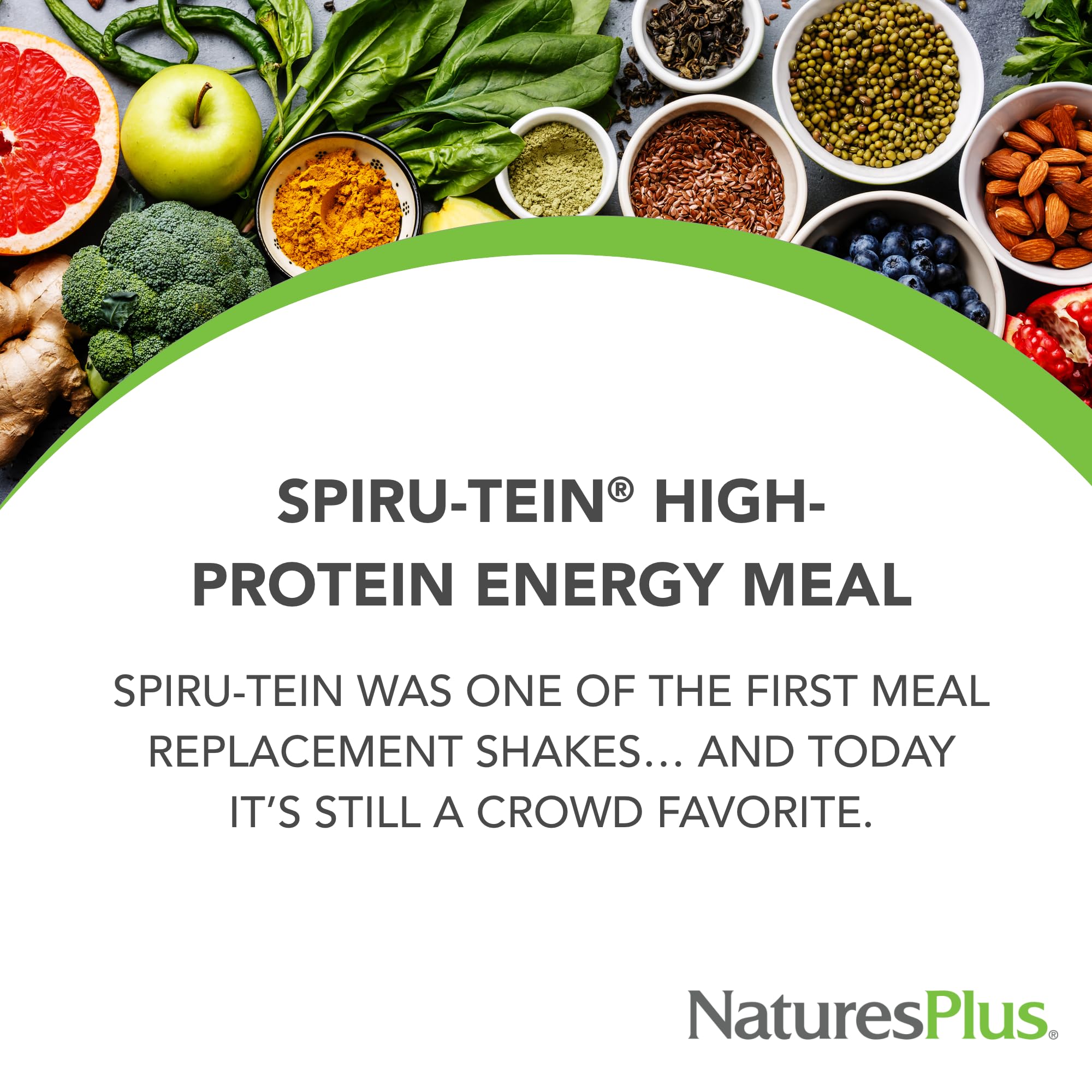 NaturesPlus SPIRU-TEIN, Strawberry Banana - 1.16 lbs - Plant-Based Protein Shake - Non-GMO, Vegetarian, Gluten Free - 15 Servings