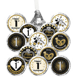 Black and Gold 1st Anniversary Kisses Stickers, 180 Count 0.75" Round Candy Labels, Chocolate Favor Stickers for 1st Wedding Anniversary Party