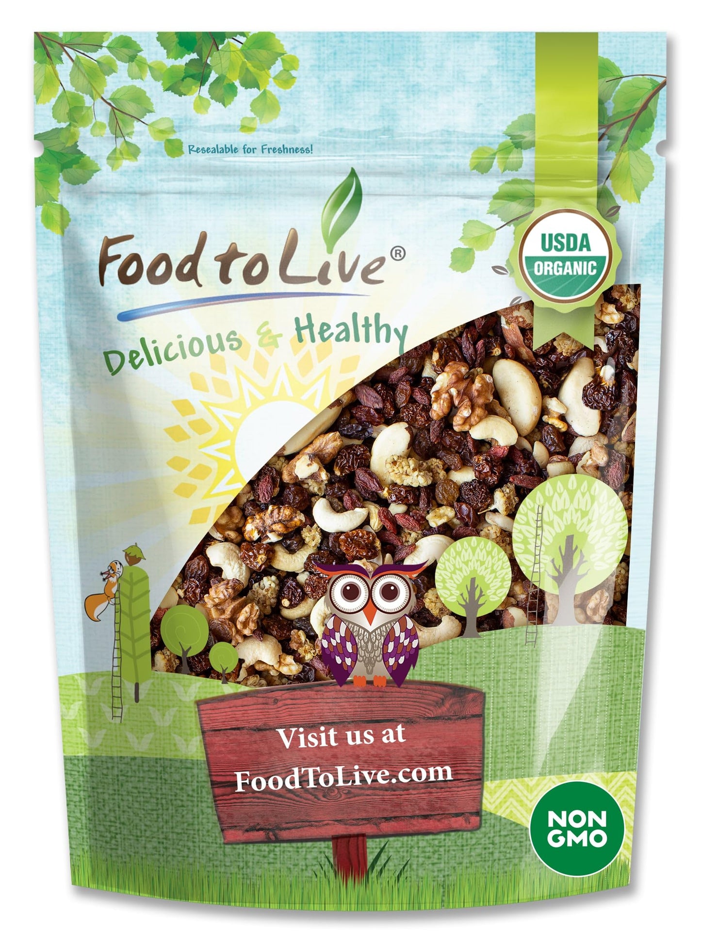 Super Nuts and Berries Trail Mix, 1 Pound - Raw Organic Nuts and Berries including Cashews, Walnuts, Brazil Nuts, Raisins, Mulberries, Golden Berries