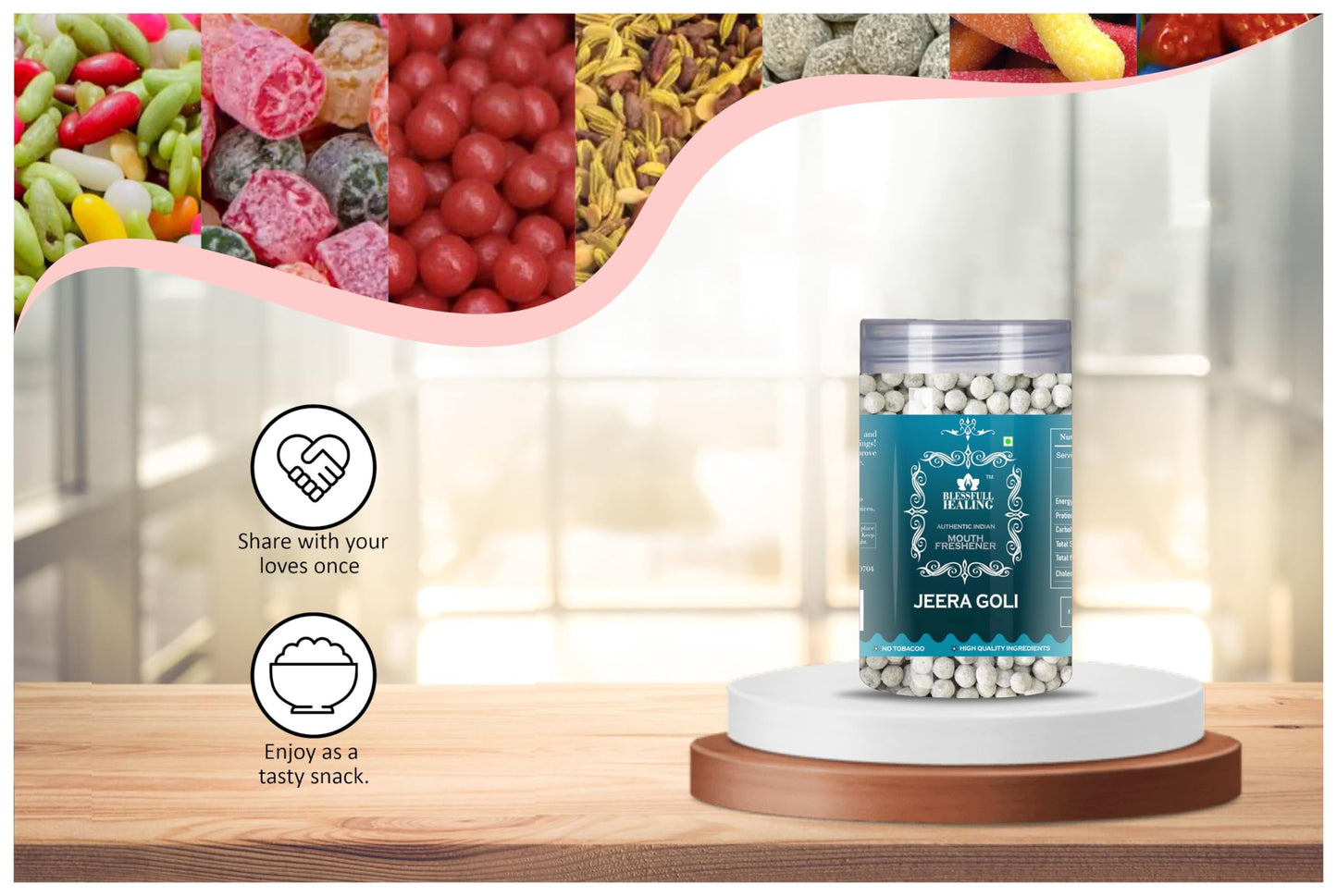 Blessfull Healing Jeera Goli 5 Oz(Ounce) Airtight Container With Spoon