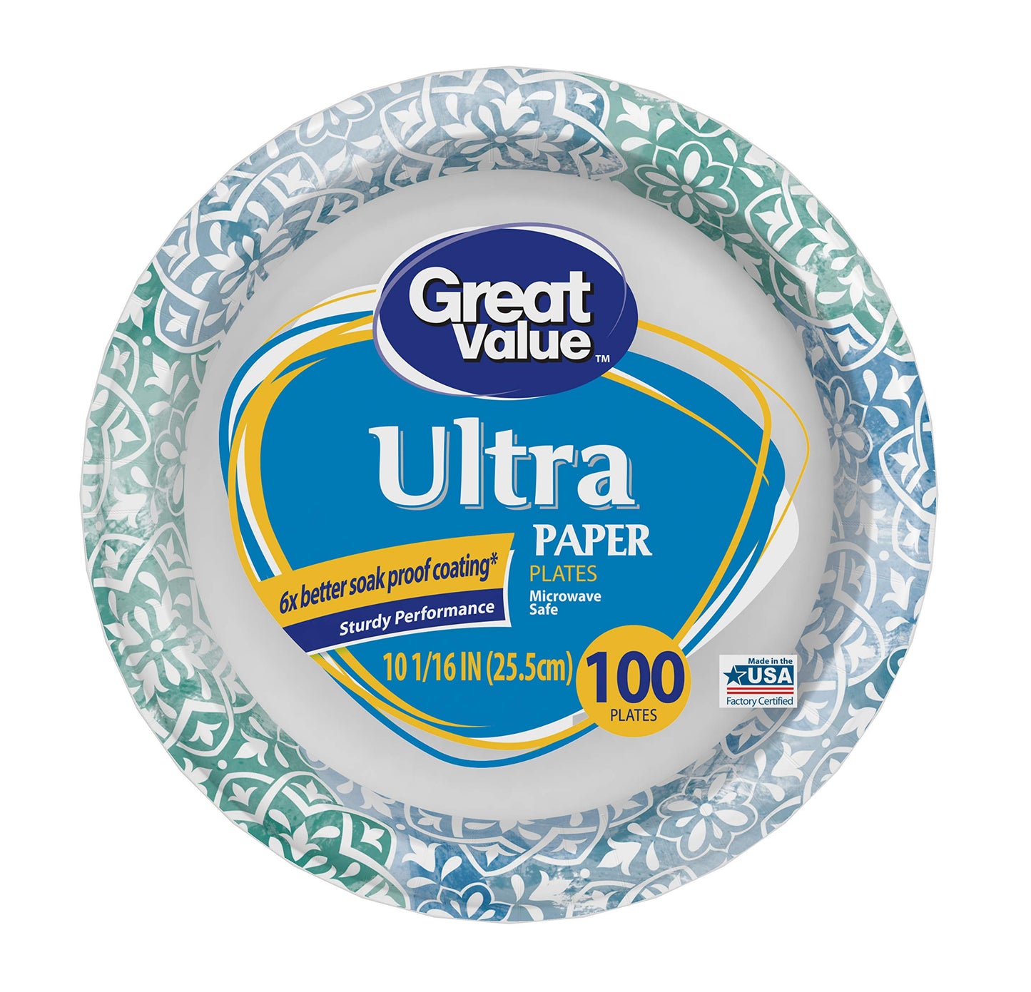 Great Value Ultra Disposable Dinner Paper Plates, 10 1/16", 100 Count