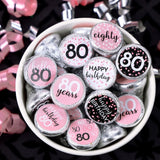 Pink 80th Birthday Party Favors Stickers, Chocolate Kisses Candy Labels for Guests - 180 Count