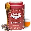 JusTea AFRICAN CHAI | Loose Leaf Black Tea | Tin with Hand Carved Tea Spoon | 40+ Cups (3.5oz) | Medium Caffeine | Award-Winning | Fair Trade |