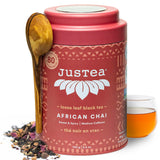 JusTea AFRICAN CHAI | Loose Leaf Black Tea | Tin with Hand Carved Tea Spoon | 40+ Cups (3.5oz) | Medium Caffeine | Award-Winning | Fair Trade |