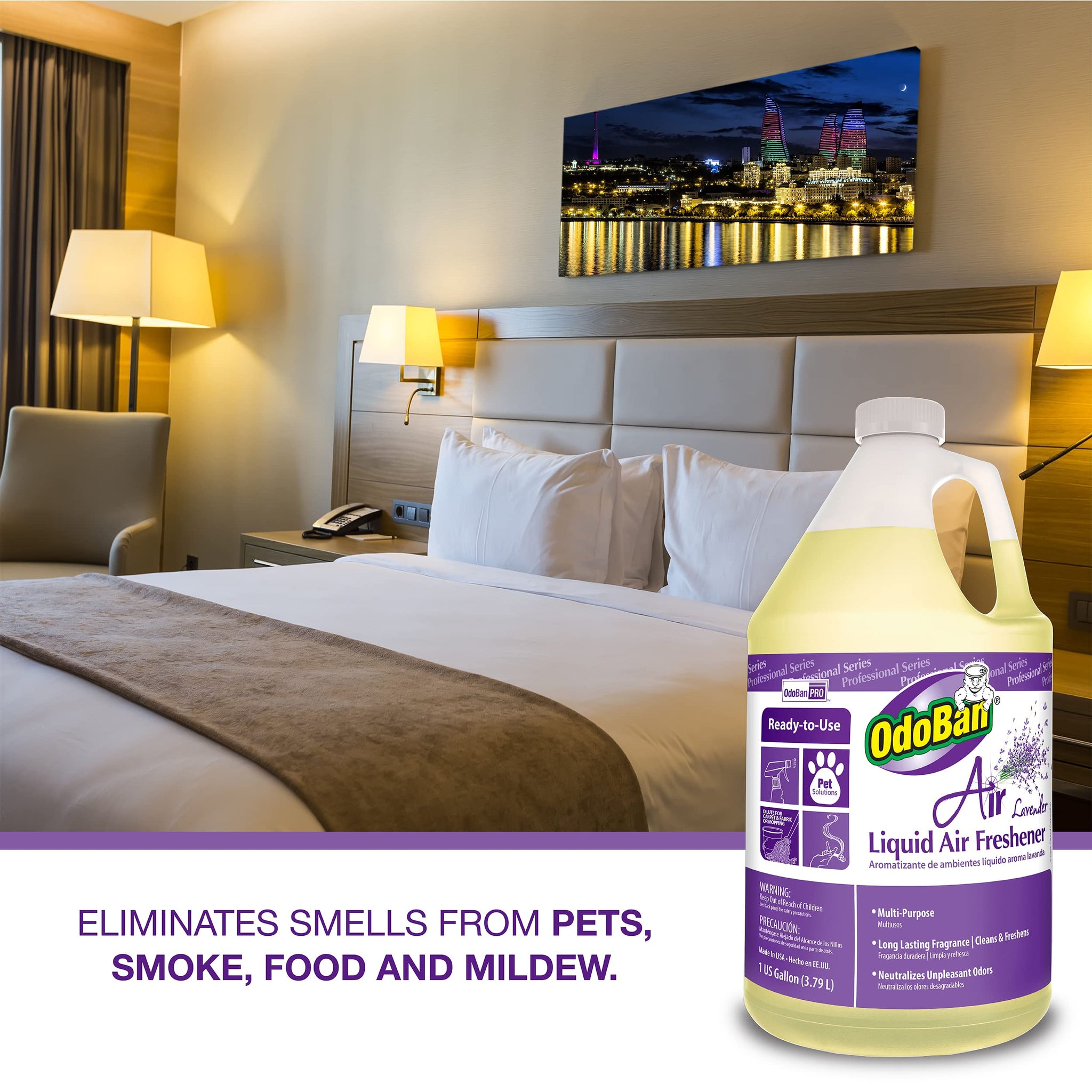 OdoBan Professional Series Ready-to-Use Air Lavender Liquid Air Freshener, Made in the USA, Lavender Scent, 1 Gallon