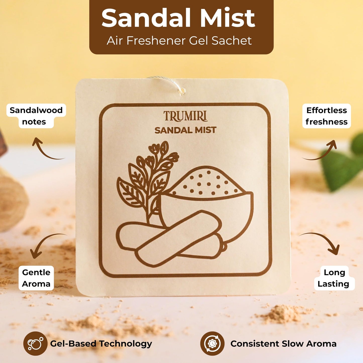 Sandal Mist - Room Deodorizer Gel Odor Eliminator For Home - Pack Of 3 - Bathroom Air Freshener Odor Absorber - Long Lasting Non Plug In Strong Scent