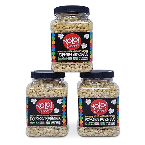 YOLO! Snacks - Gourmet White Virtually Hulless Popcorn Kernels - Small Kernels - Non-GMO - 14oz (3 Pack)