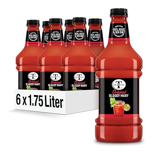 Mr & Mrs T Original Bloody Mary Mix, 1.75 L bottle (Pack of 6), Tomato Juice Blend Cocktail Mixer, Premium Ingredients, Perfect for Bloody Mary