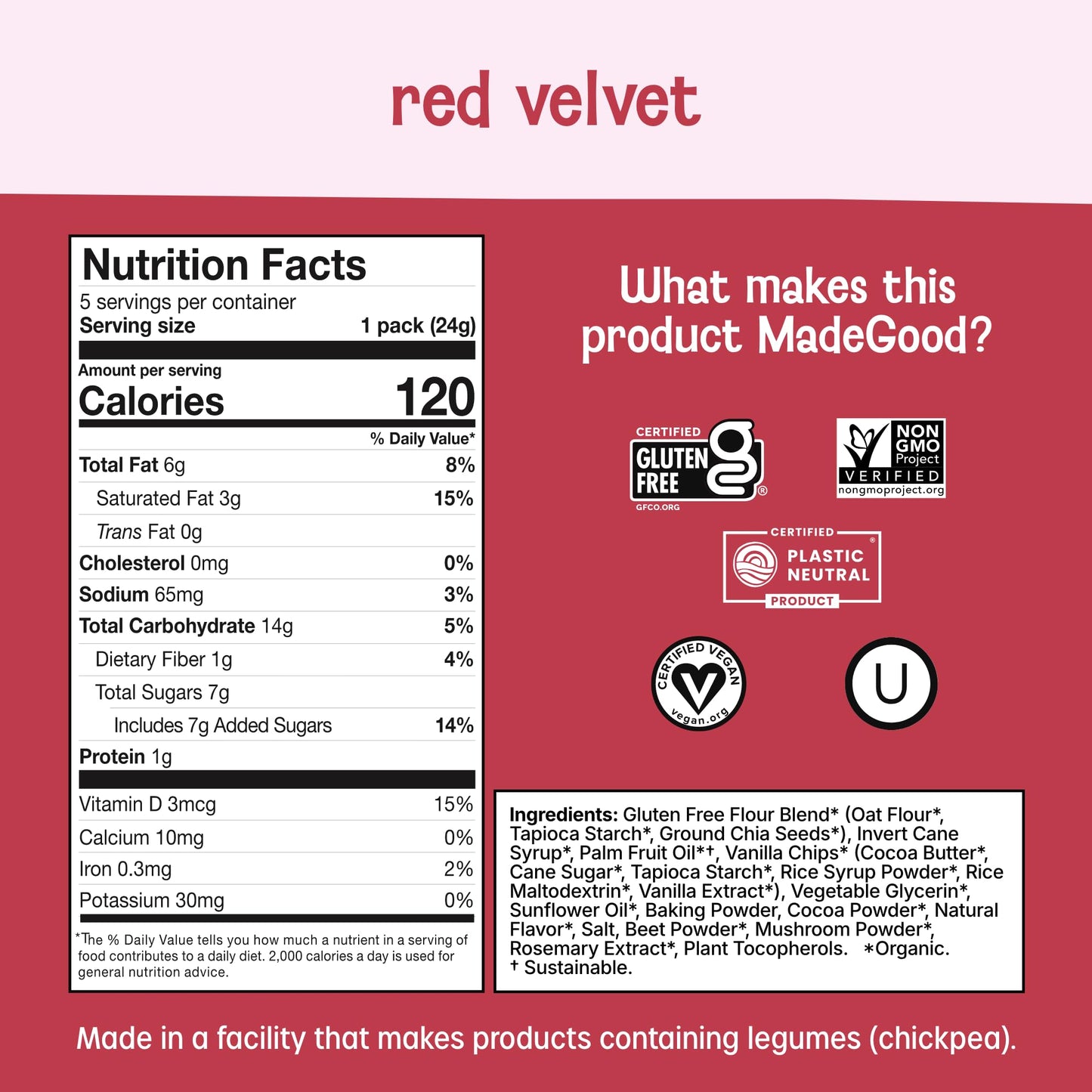 MadeGood Red Velvet Soft-Baked Cookies, 0.85oz Each, Organic Snacks