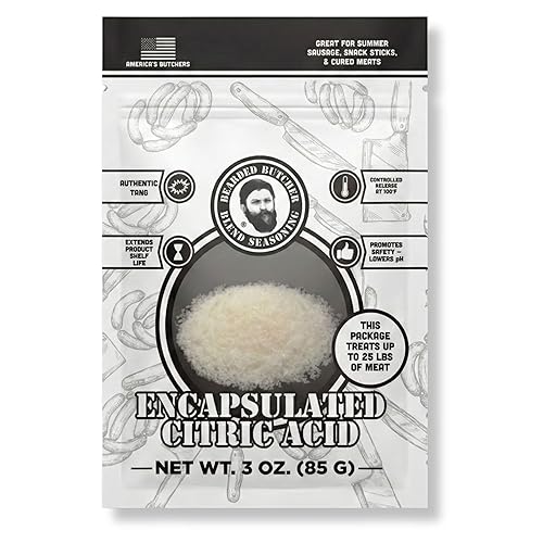 Bearded Butchers Encapsulated Citric Acid 60%, Non-GMO, 3 oz - Sausage Tang Flavor, Ideal for Meat Processing, Summer Sausage, Beef Sticks, Jerky, and