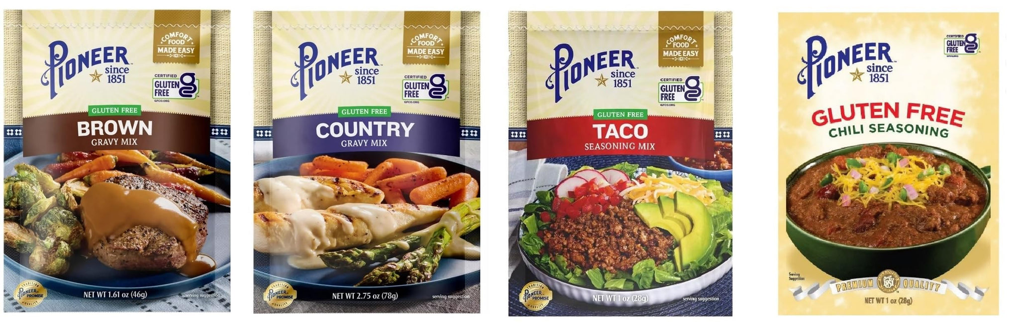Pioneer Gluten Free Gravy & Seasoning Mixes - 4 packages (Variety - All Flavors)