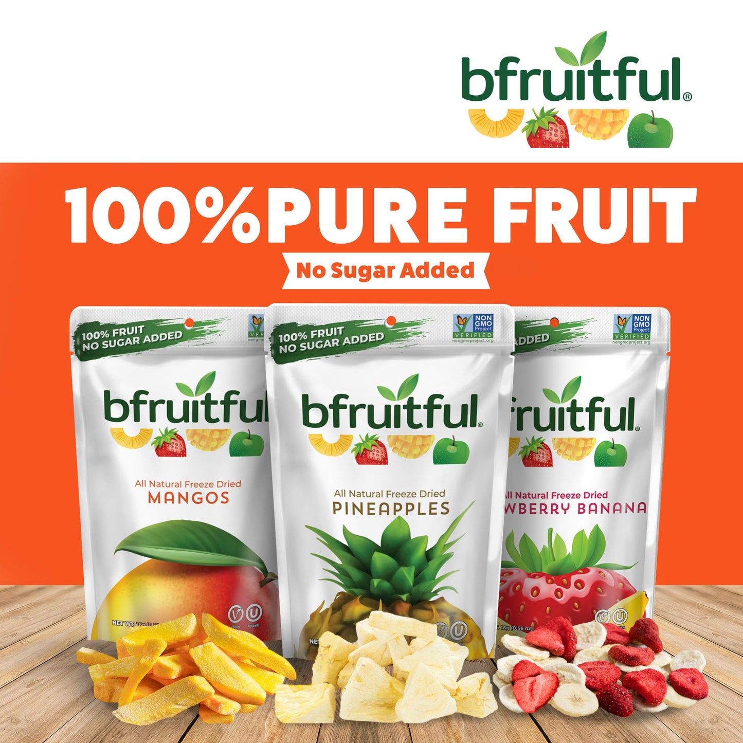 bfruitful Freeze Dried Fruit Variety Pack - Mango, Strawberry Banana & Pineapple, Freeze Dried Fruit Snacks for Kids & Adults, No Sugar Added, Vegan