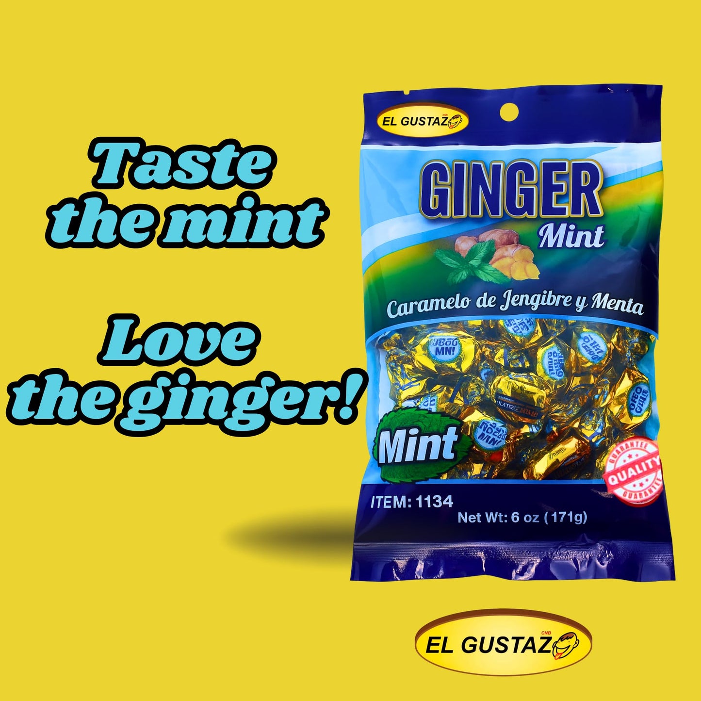 El Gustazo Ginger Mint Candy - Caramelo de Jengibre y Menta, 6 oz (171 g) Bag - Individually Wrapped Hard Candy