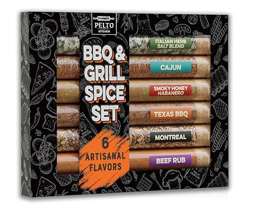 BBQ & Grill Spice Set - 6 Spice Blend Flavors in Tubes in a Gift Box, For Smoking, Seasosonig, Griling, Christmas Stocking Stuffers for Men Who Cook