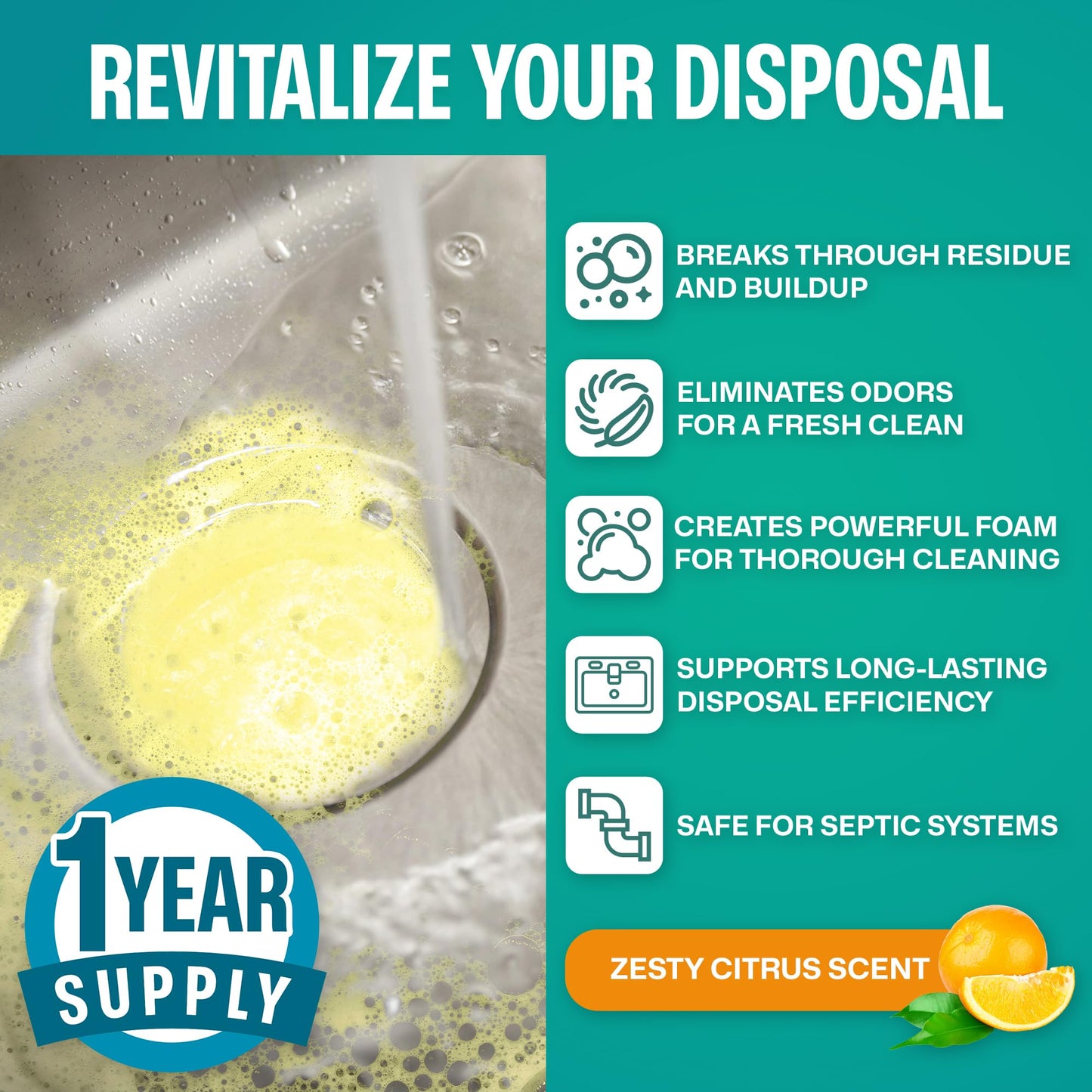 Sudstainables Garbage Disposal Cleaner Tablets 24-Pack - Sink Cleaner and Deodorizer, Disposal Cleaner and Deodorizer, Garbage Disposal Cleaner