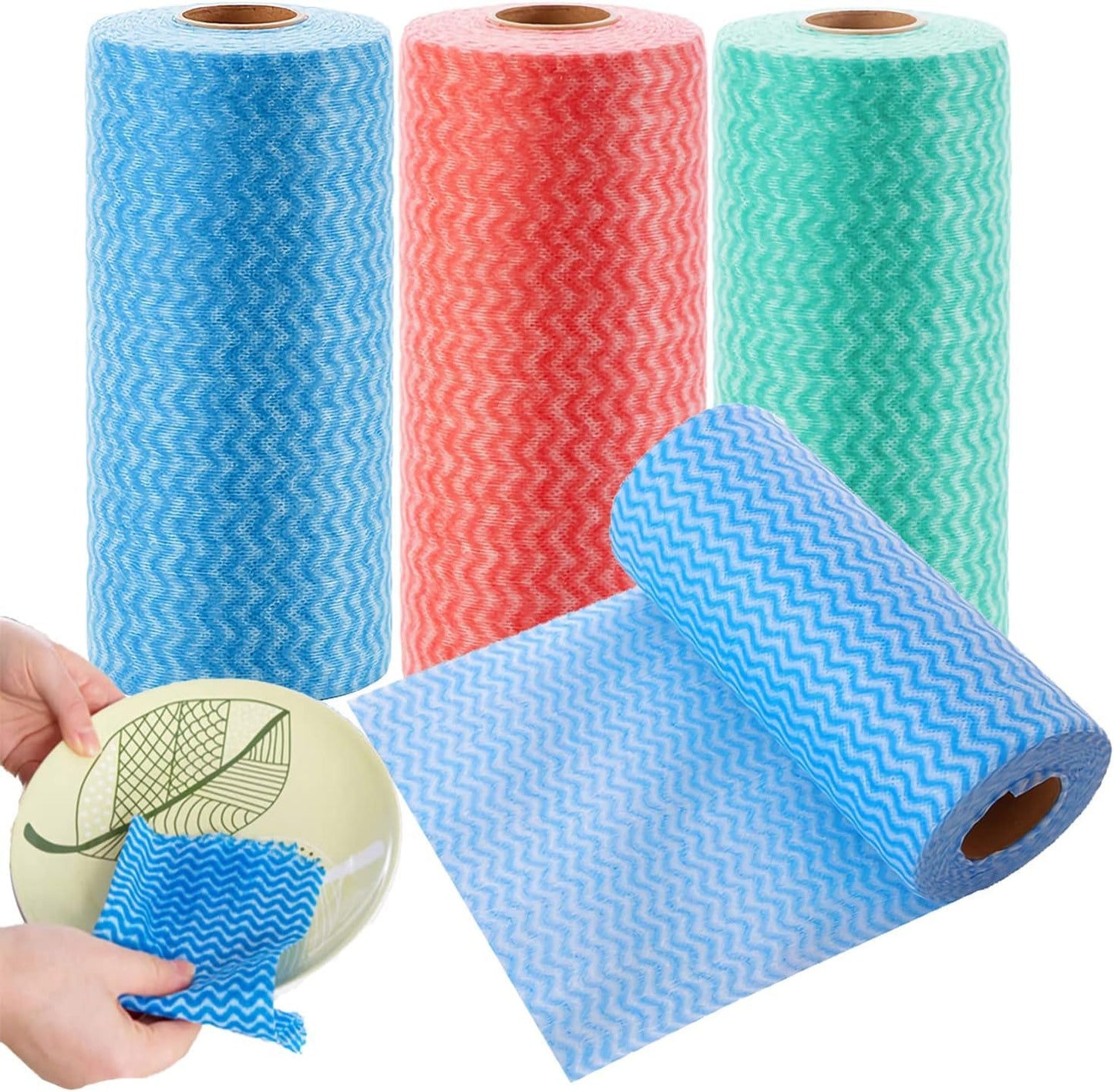 Yaosan Disposable Dish Cloths 3 Rolls Reusable All Purpose Fast Drying Handy Cleaning Wipes Paper Towel Alternative for Kitchen 150 Count