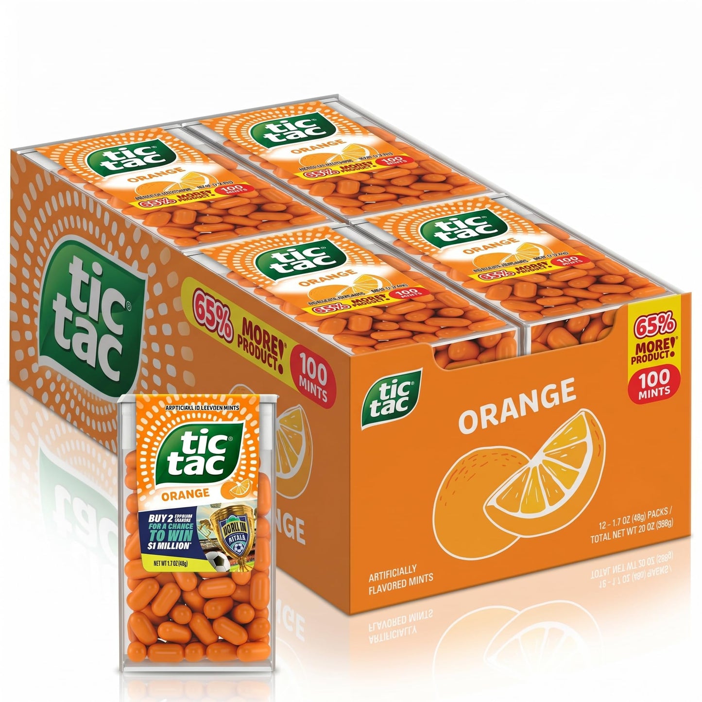 Tic Tac Orange, On-the-Go Pocket-Sized Mints, 100 pieces, Bulk 12 Pack, 1.7 oz Each