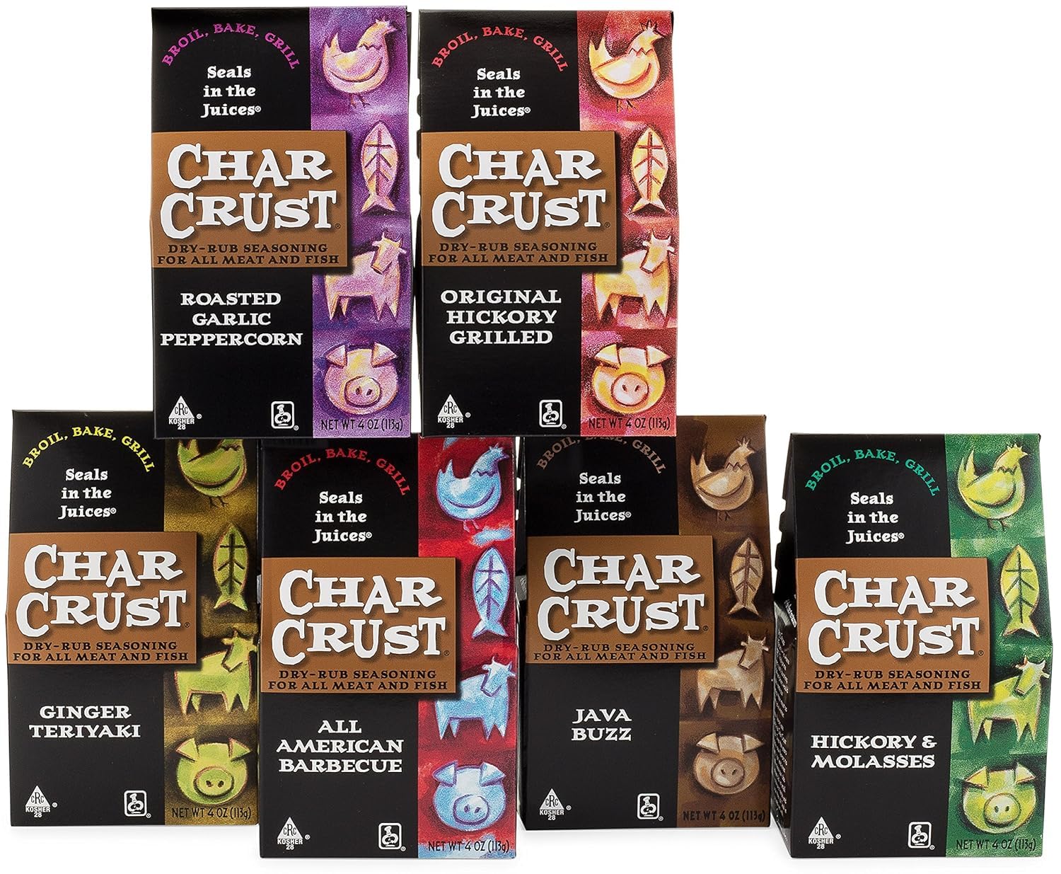 Char Crust Dry-Rub Seasoning, Popular Assortment Holiday Cooking Pack for Grilling and Entertaining, 6 Count