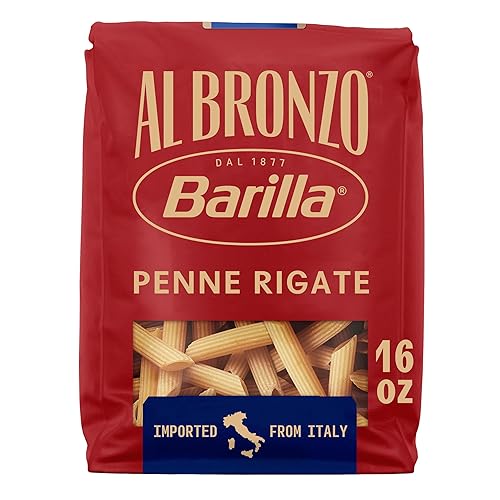 Barilla Al Bronzo Penne Rigate Pasta 16 oz., Bronze Cut, Created from High Quality Durum Wheat, Imported From Italy, Non-GMO, Kosher