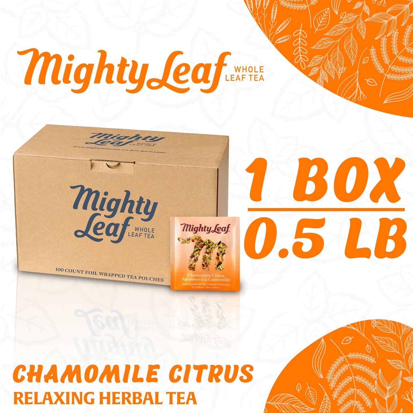 Mighty Leaf Chamomile Citrus Herbal Tea - 100 Count Tea Pouches - Caffeine-Free Blend with Chamomile, Orange Peel & Lemongrass - Calming Herbal Tea