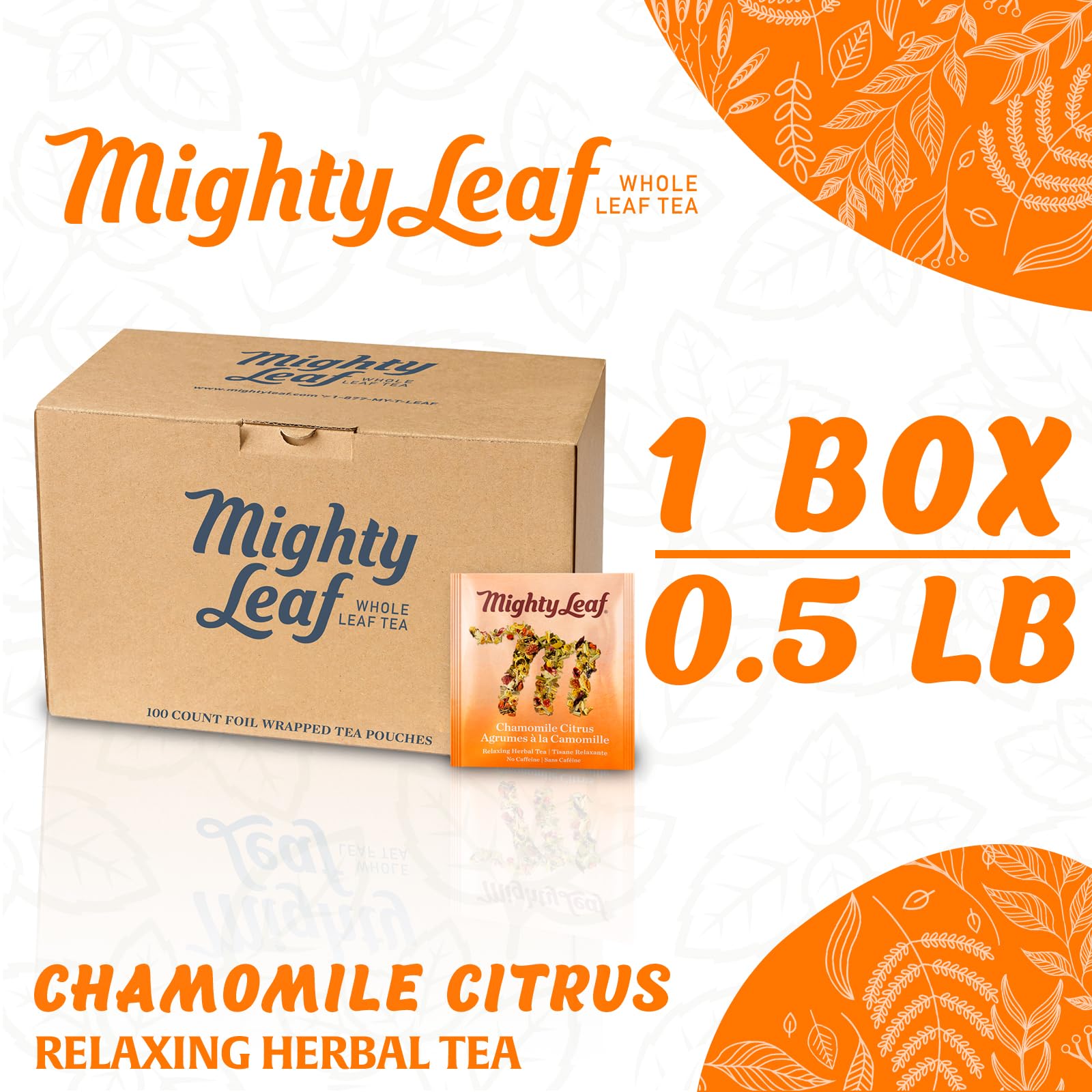 Mighty Leaf Chamomile Citrus Herbal Tea - 100 Count Tea Pouches - Caffeine-Free Blend with Chamomile, Orange Peel & Lemongrass - Calming Herbal Tea