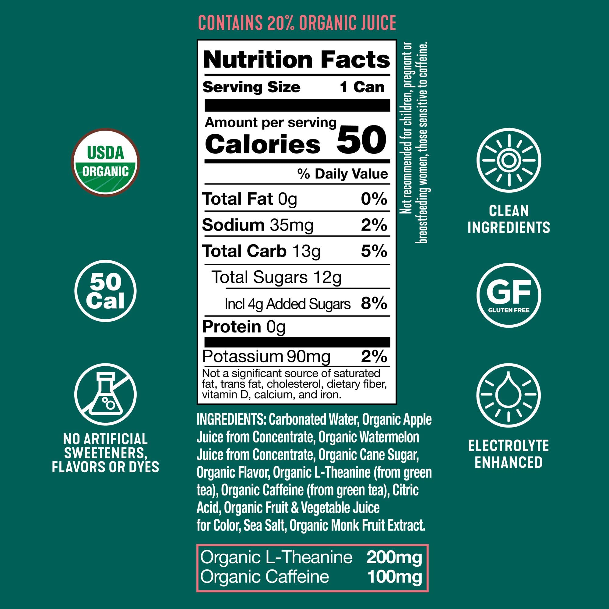 ARDOR ENERGY Natural Sparkling Energy Drink with 100mg Natural Caffeine & 200mg L-Theanine from Organic Green Tea for Smooth Energy & Focus | Healthy