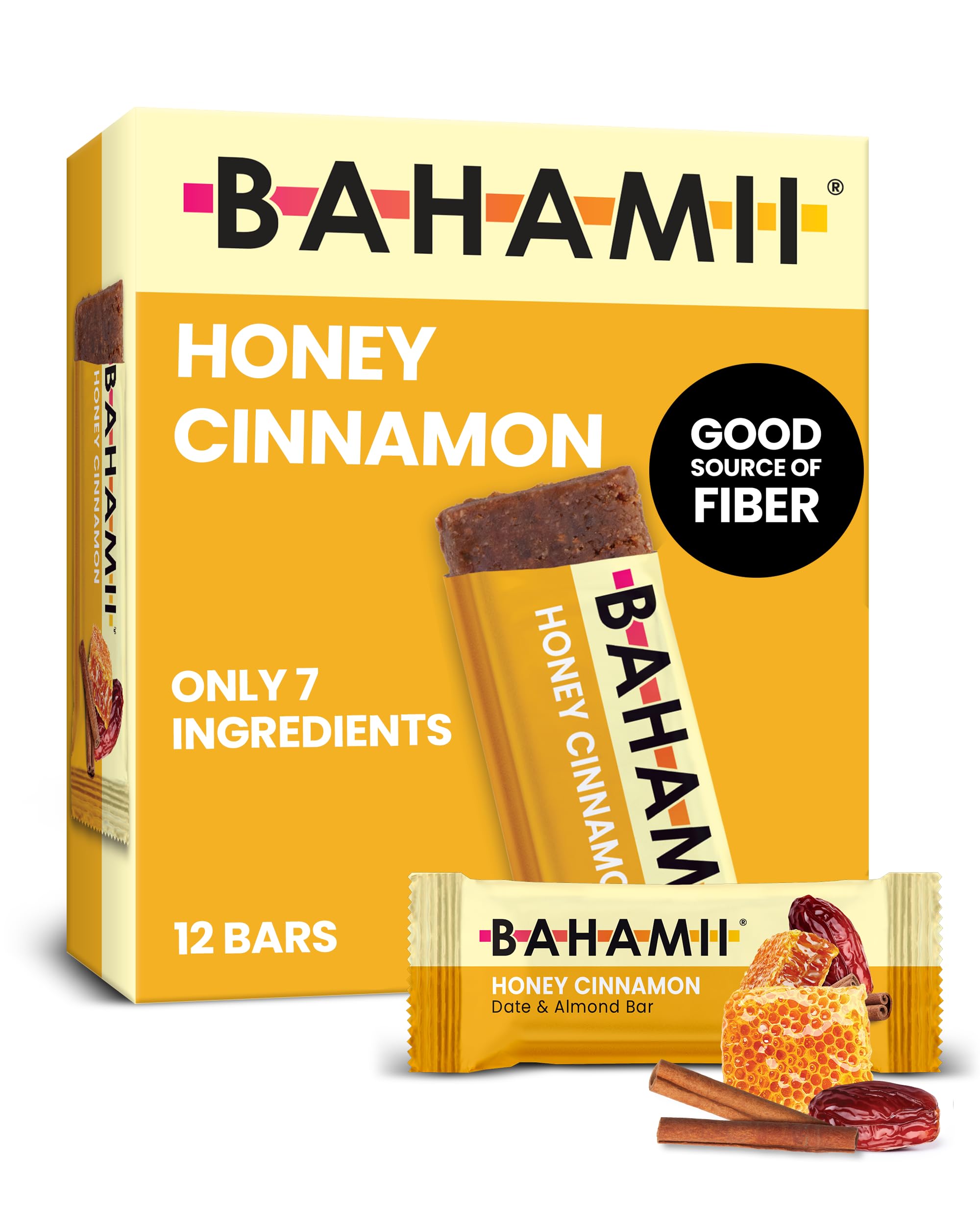 Bahamii Honey Cinnamon Date and Energy Bars, Healthy Snacks and Breakfast Bars for Kids and Adults, Paleo, Gluten Free, High Fiber, Dairy Free, Plant