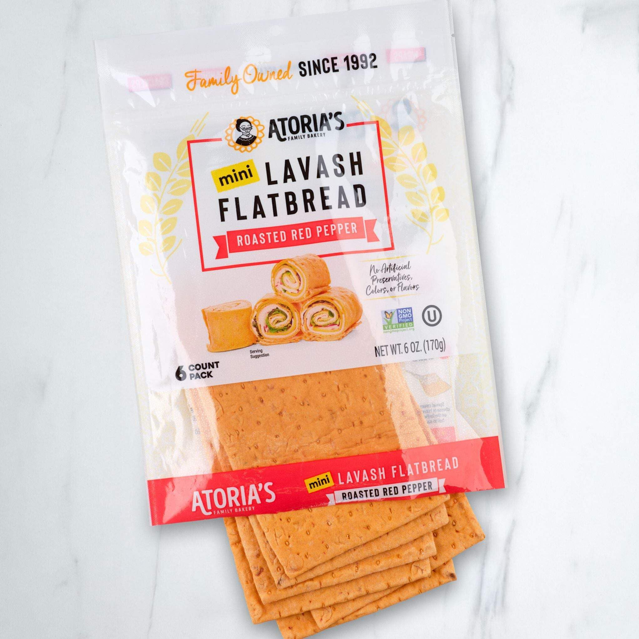 Atoria's Family Bakery Mini Roasted Red Pepper Lavash Wraps 8-Packs of 6 Sheets (48 Sheets)