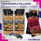 Blackstone Whiskey Burger Seasoning - Gourmet Griddle Premium Barbecue Rub 4 Pk (38.4 oz) + BBQ Masters & Opener (6 Items)!