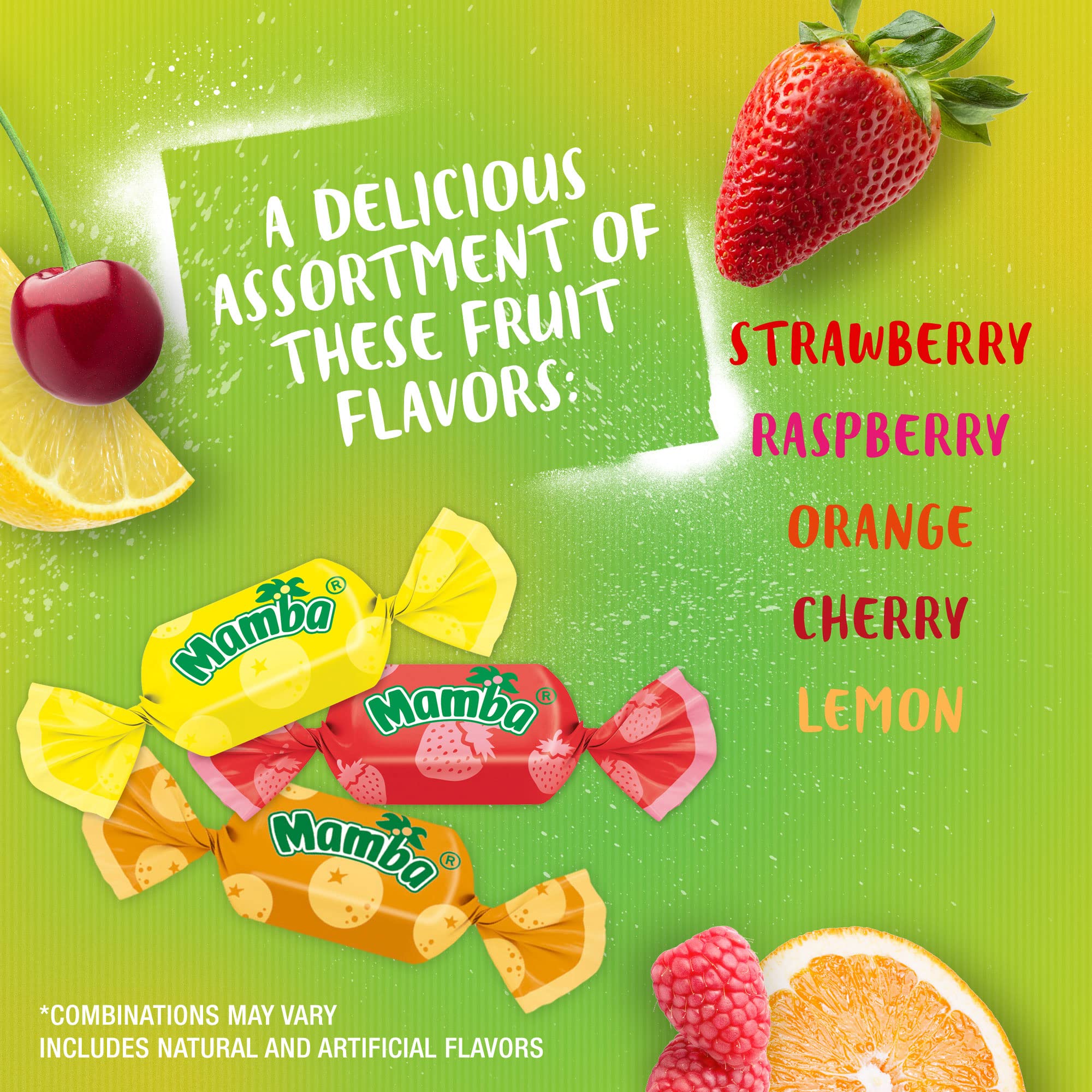 Mamba Candy Fruit Chews - Individually Wrapped Flavored Chews for Halloween, Parties, and Snacks - Assorted Flavors Variety Pack with Strawberry