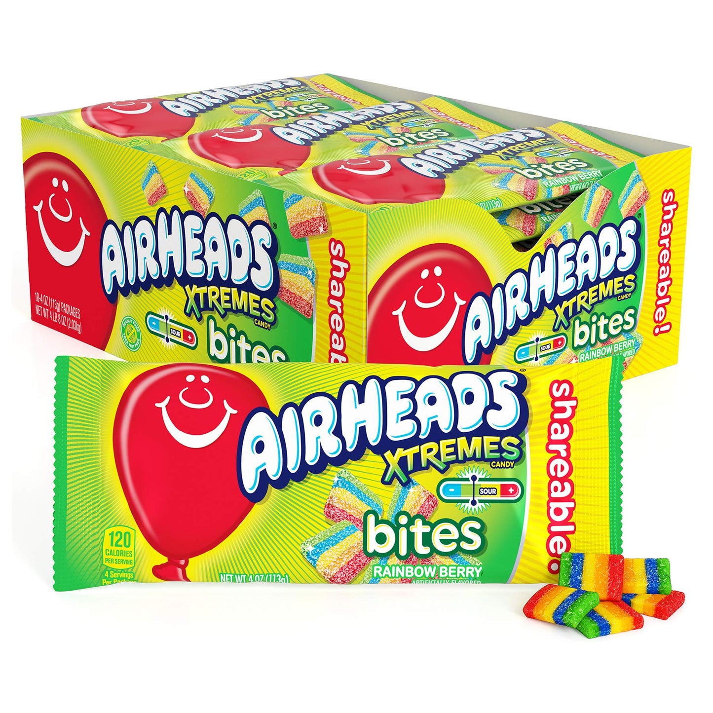 Airheads Xtremes Sweet and Sour Candy Bites, Chewy Candy Bag, Rainbow Berry Artificially Flavored, 4 Ounces (12-Pack)