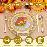 160pcs White Gold Plastic Plates,Gold Plastic Dinnerware Set Christmas Plastic Plates Includes:20 Dinner Plates,20 Dessert Plates,40 Forks,20