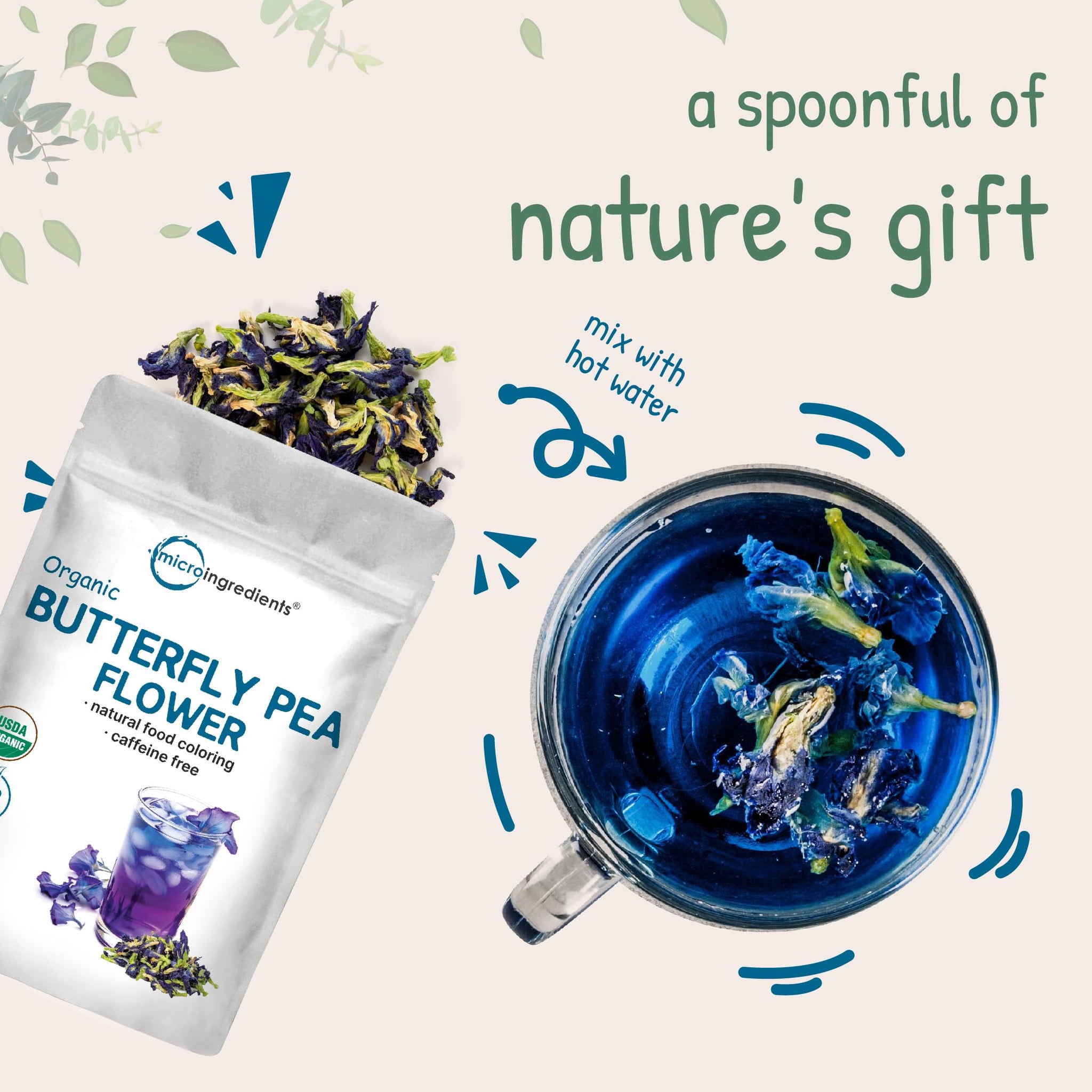 Micro Ingredients Organic Butterfly Pea Flower Tea, 8 oz (680+ Cups) | Loose Leaf Herbal Tea | Natural Blue & Purple Color | Rich in Antioxidants |
