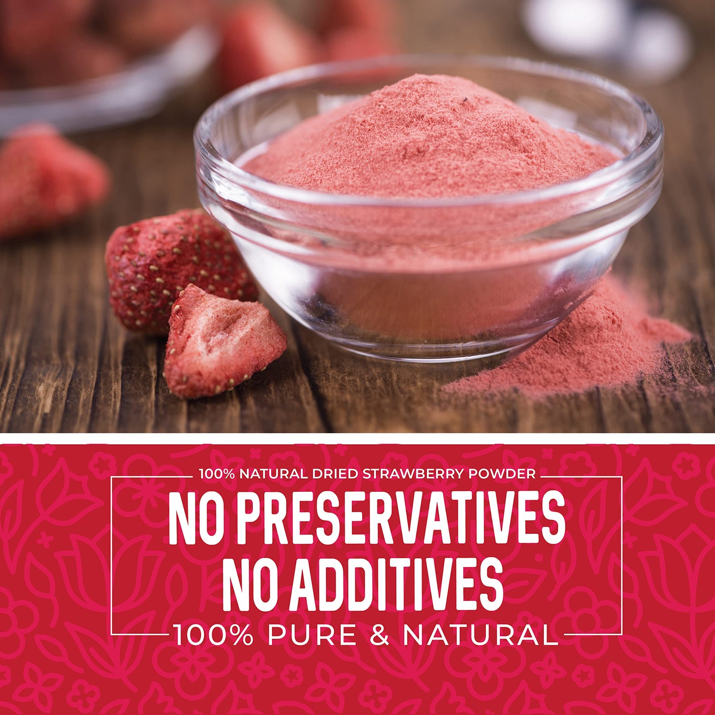 Herbaila Freeze Dried Strawberry Powder 1lb, No Sugar Added - Pure All Natural Strawberry Powder for Baking, Freeze Dried Strawberries Powder