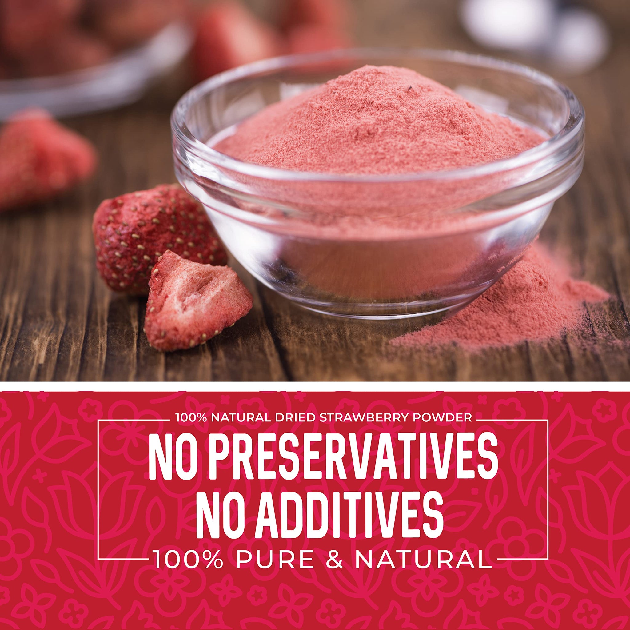 Herbaila Freeze Dried Strawberry Powder 1lb, No Sugar Added - Pure All Natural Strawberry Powder for Baking, Freeze Dried Strawberries Powder