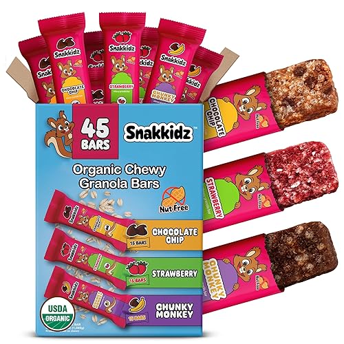 Snakkidz Organic Chewy Granola Bars for Kids, Allergen-Free, Nut-Free, Gluten-Free, Low Sugar Snack Bars Made with Avocado Oil, Individually Wrapped