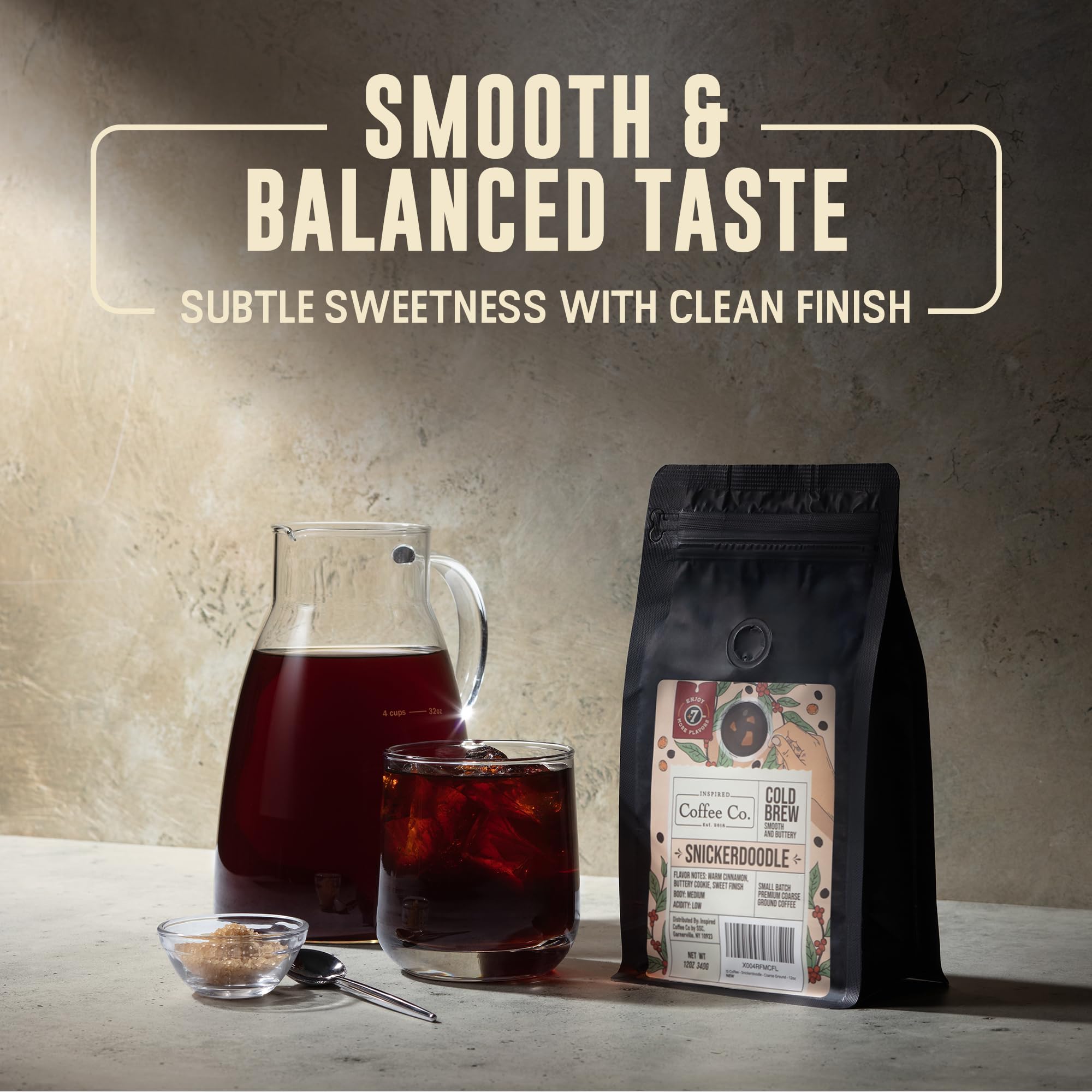 Inspired Coffee Co Snickerdoodle Flavored Cold Brew Coarse Ground Coffee Beans - Medium Roast - Low Acid Coffee Smoother Taste - 100% Arabica - 12 oz