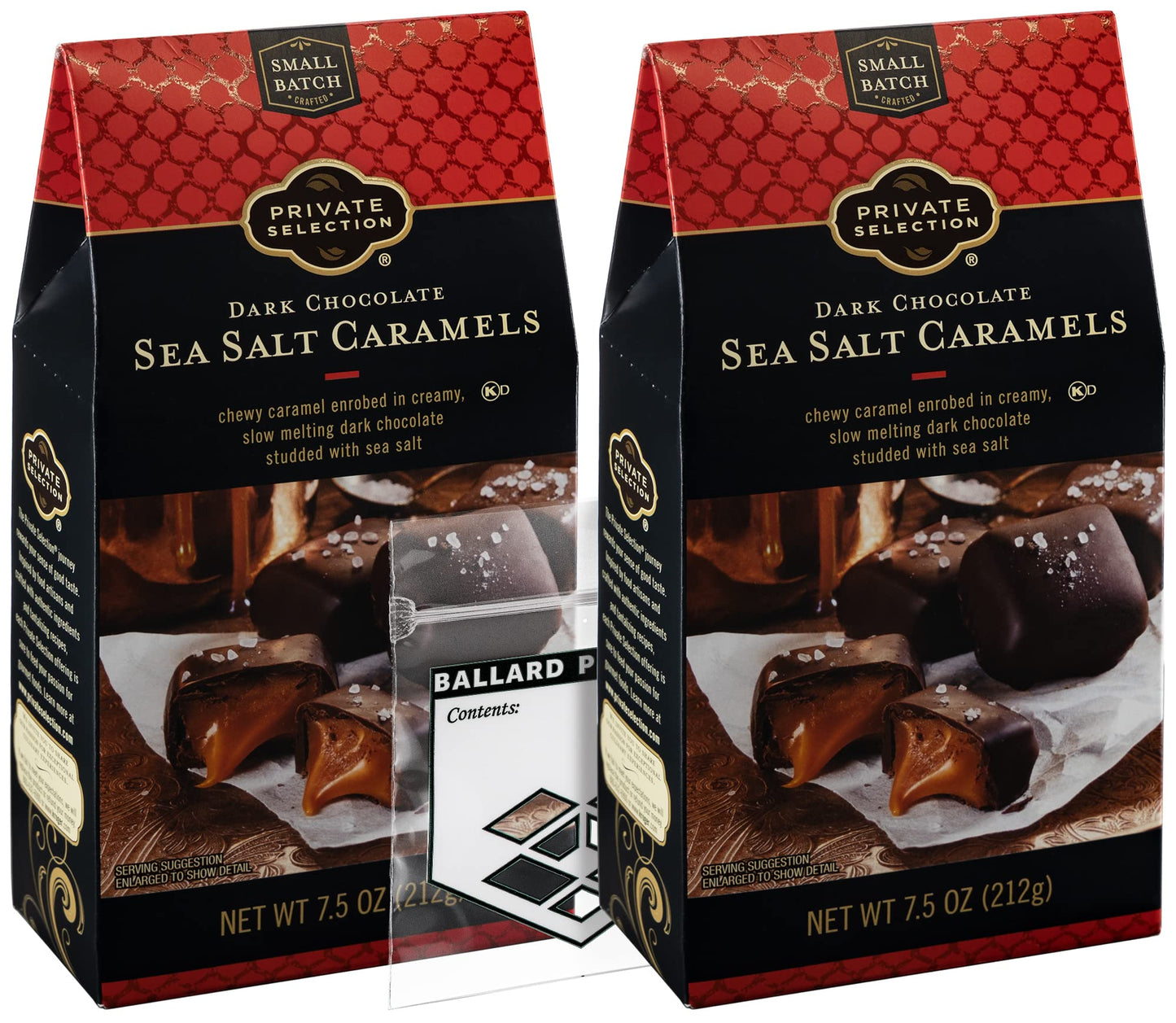 Private Selection Dark Chocolate Candy Sea Salt Caramels, 7.5 oz (2 Pack) Bundle with Ballard Products Pocket Bag