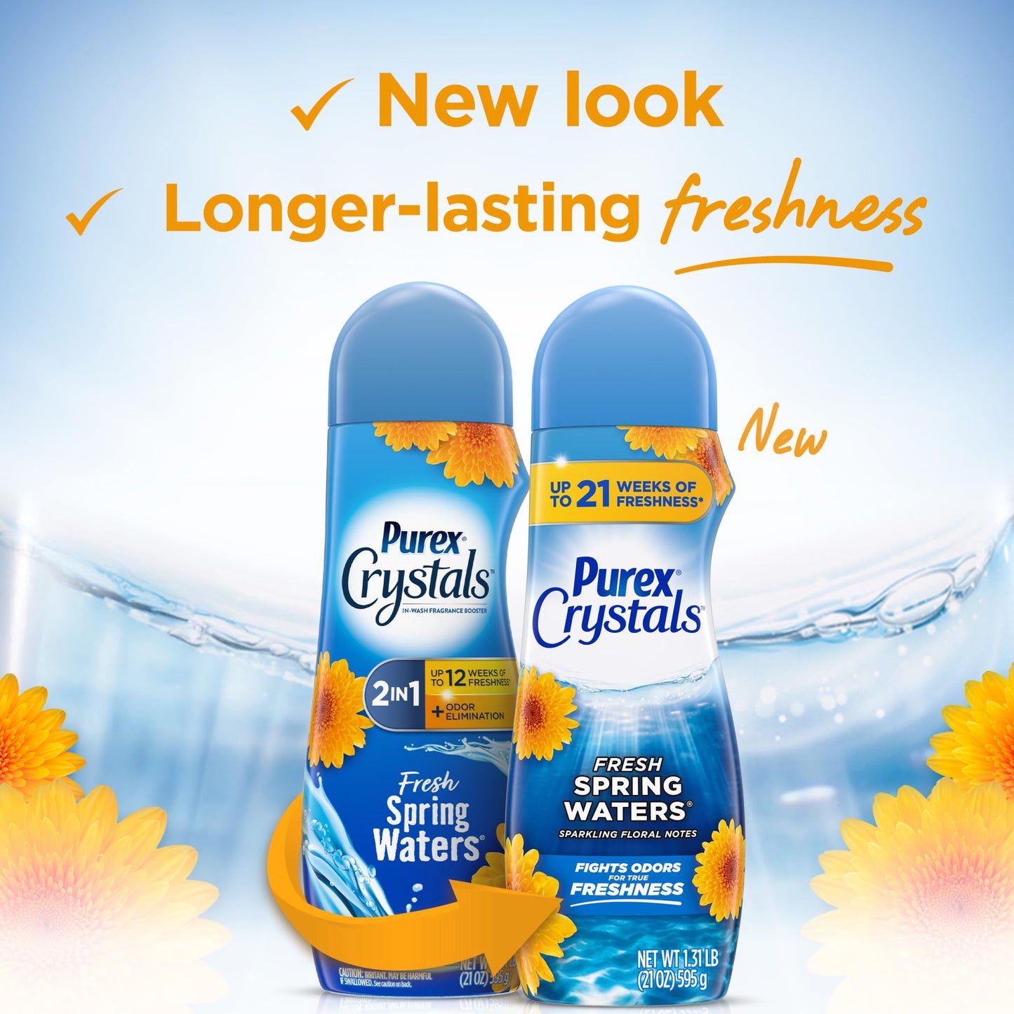 Purex Crystals In-Wash Fragrance and Scent Booster, Fresh Spring Waters, 21 Ounce (Pack of 4)